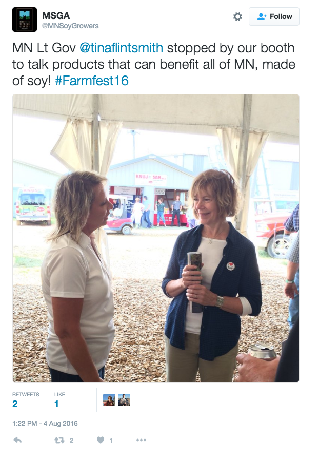 Tweet: Lt. governor Smith meets with Minnesota Soybean growers